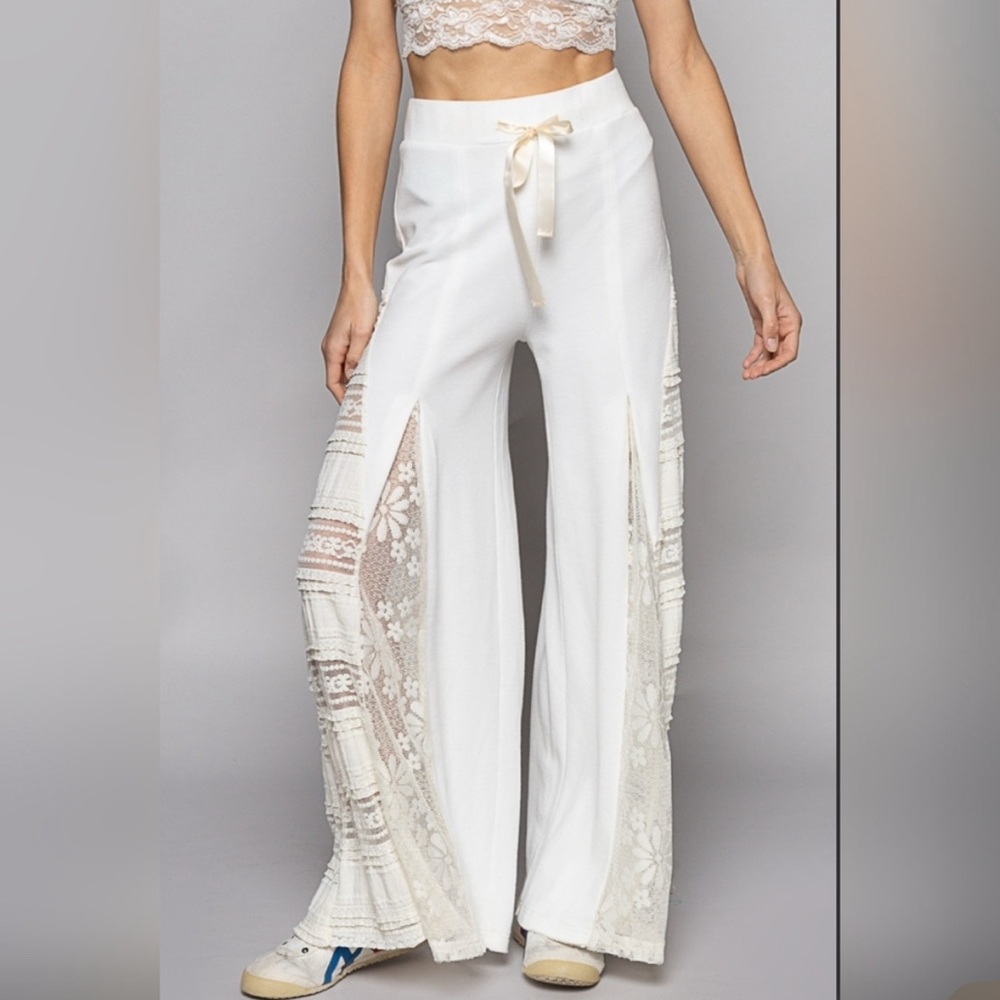 POL White/Cream Wide Leg Lace Women's Pants Size Small